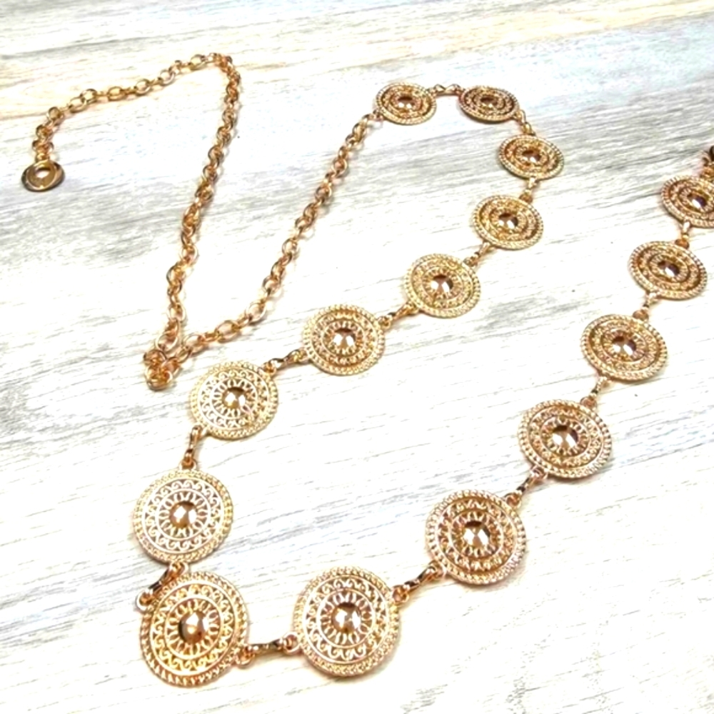 Goldtone Disc Chain Metal Statement Belt
